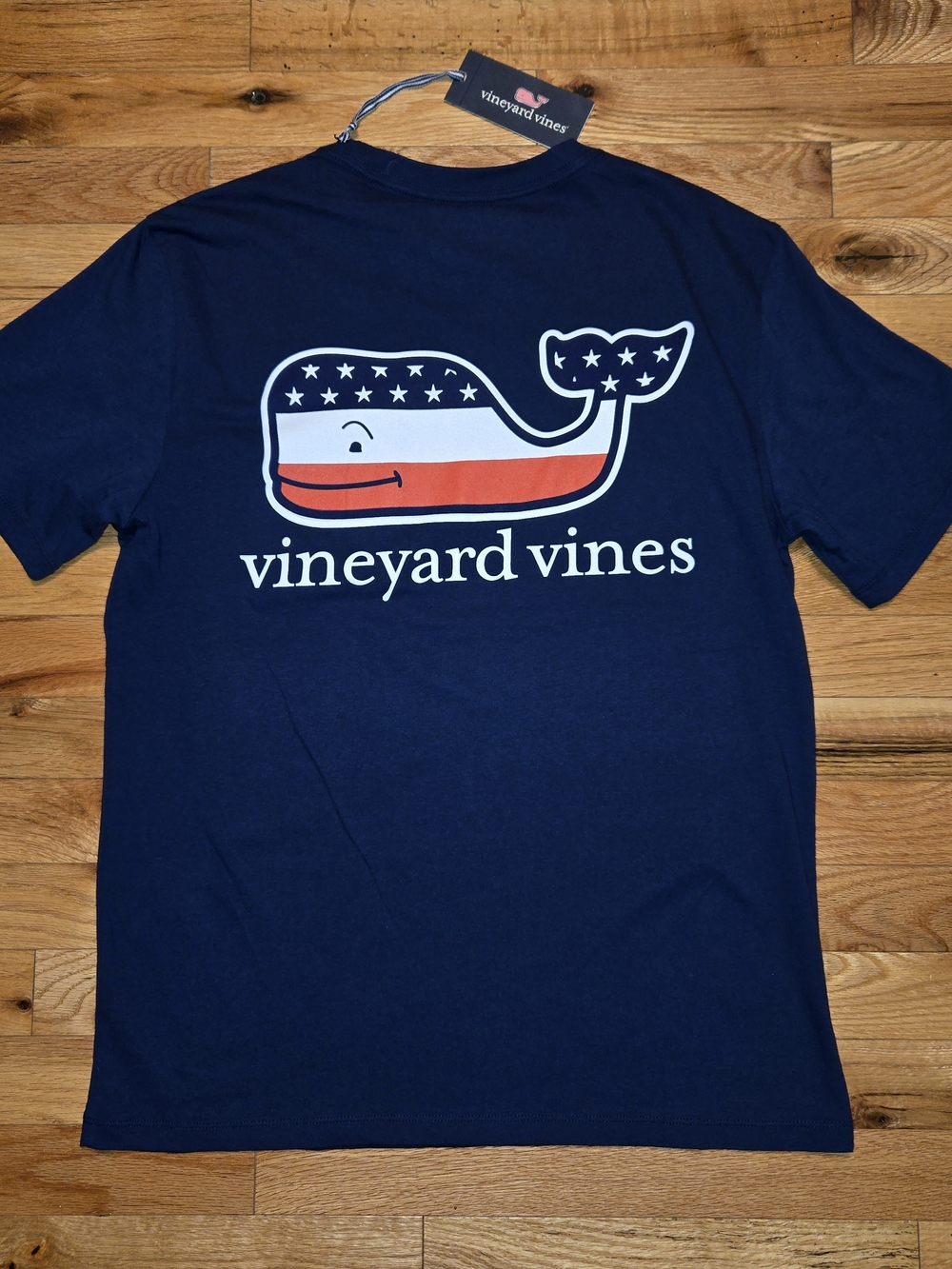 Vineyard Vines Navy American Flag Whale Tee Small